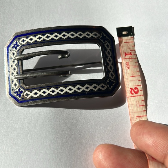 Antique Edwardian Blue and White Enamel Sterling Brooch Buckle - Picture 11 of 11